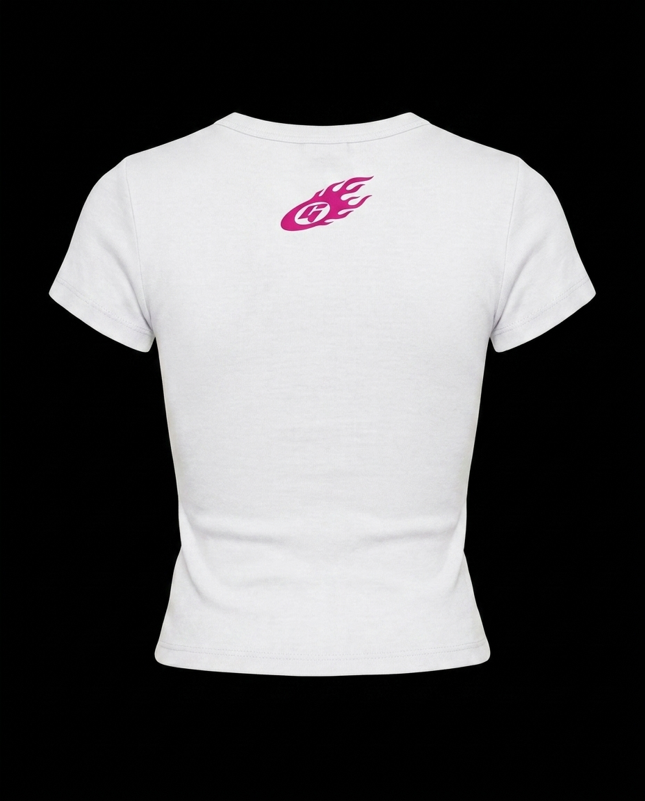 PERSONA: DESIRED — Optic White — clean back garment shot with flame G