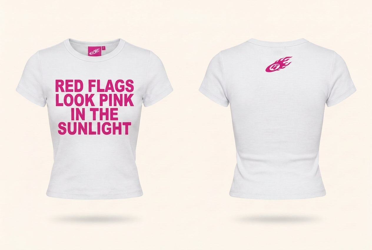 PERSONA: DESIRED — Optic White Baby Tee — locked front + back mockup