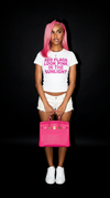 PERSONA: DESIRED — Optic White — V5 hero — medium-rich brown skin + pink hair + Bottega Orbit + hot pink Birkin